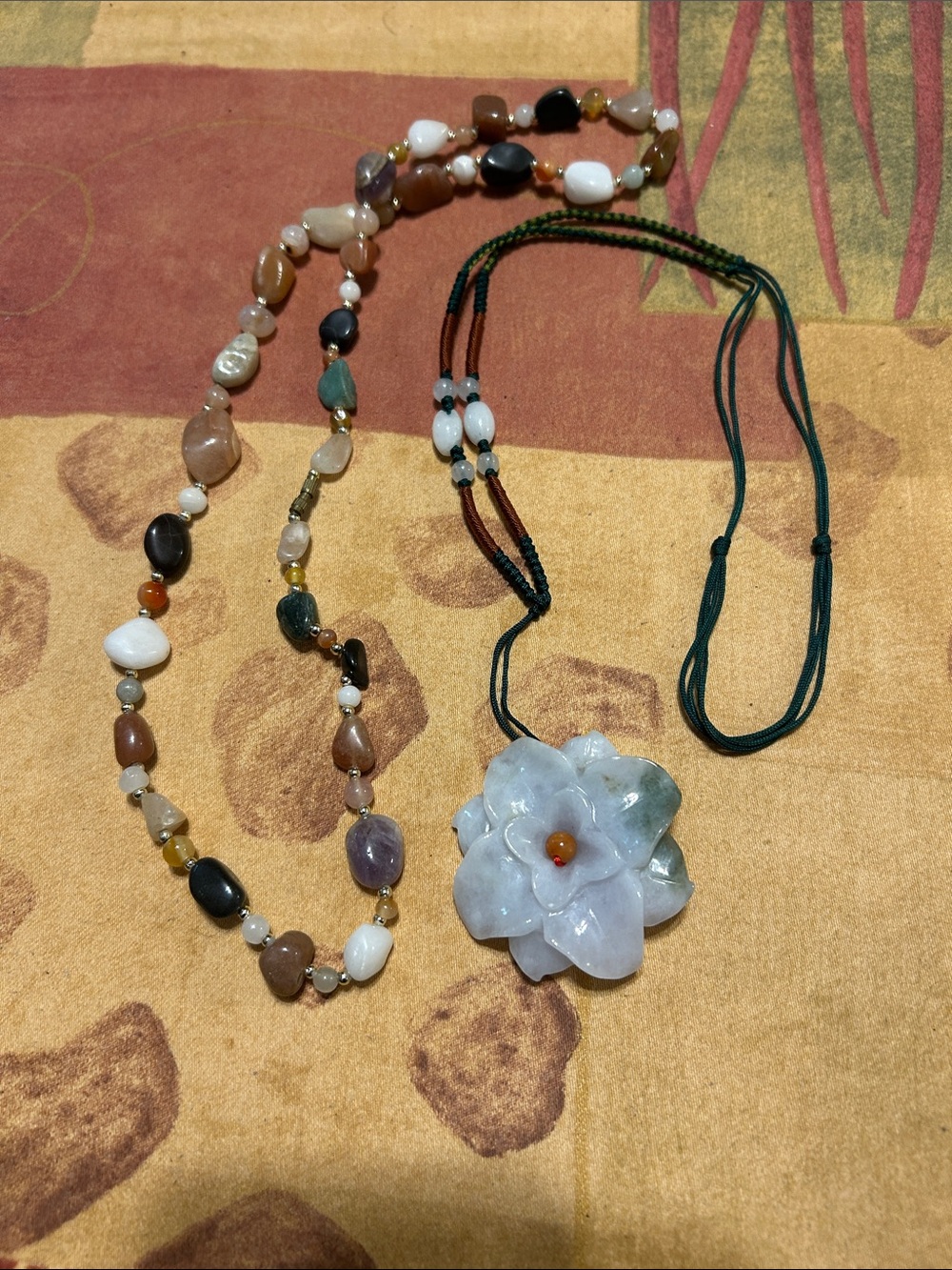 Handcrafted Flower Pendant Gemstone Necklace with Multicolor Beaded Necklace